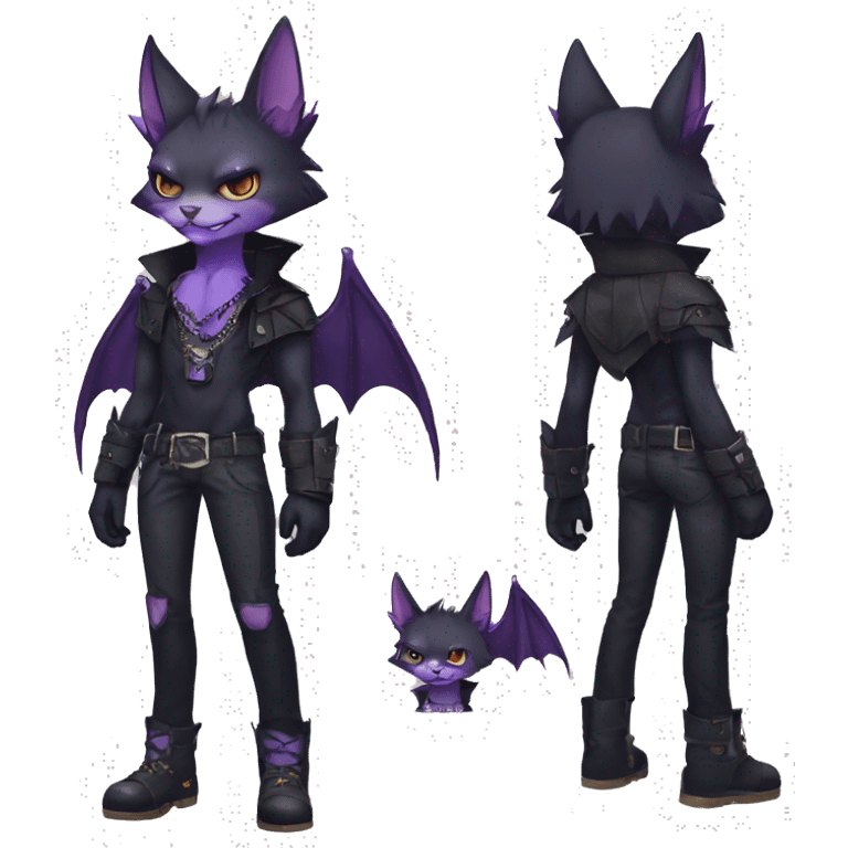 cool edgy black punk Purple nargacuga-bat-cat-Fakemon collar full body emoji