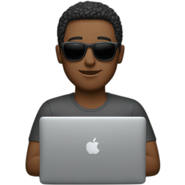 a man with sunglasses typing in macbook pro 14 inch emoji