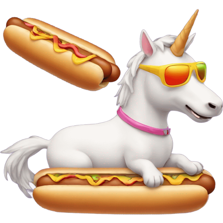 hot dog with sunglasses riding a unicorn cat emoji