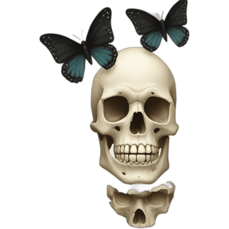 Skull and black butterflies emoji