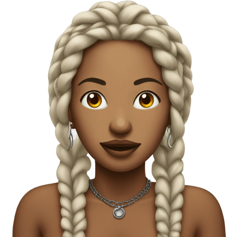 Woman with tattoss and braids and piercings smoking emoji