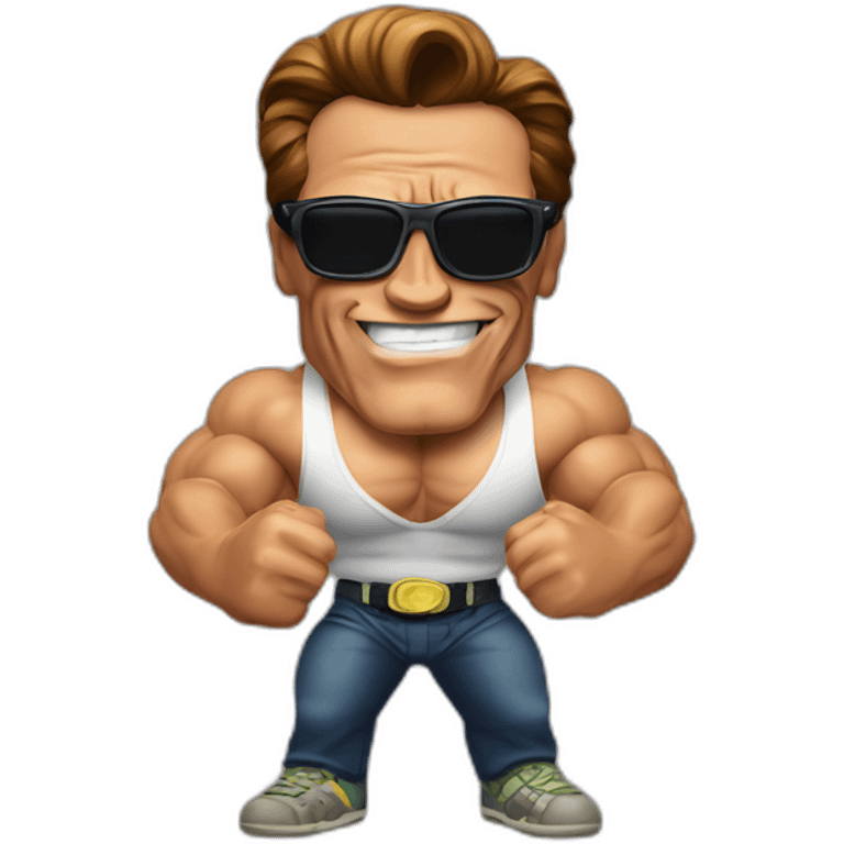 arnold schwarzenegger with muscle and tumbs up pose and sunglasses emoji