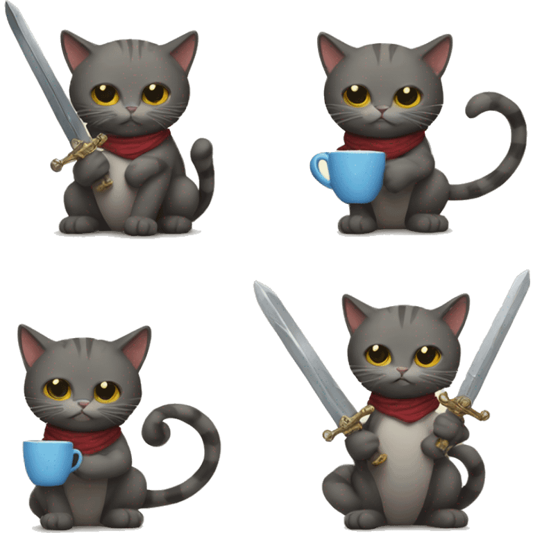 6 legged cat with a sword and a mug emoji