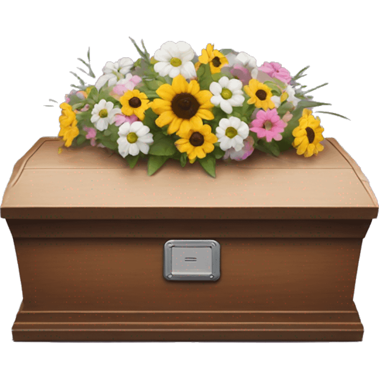 a Roomba positioned in a tiny casket with flowers and RIP tombstone  emoji