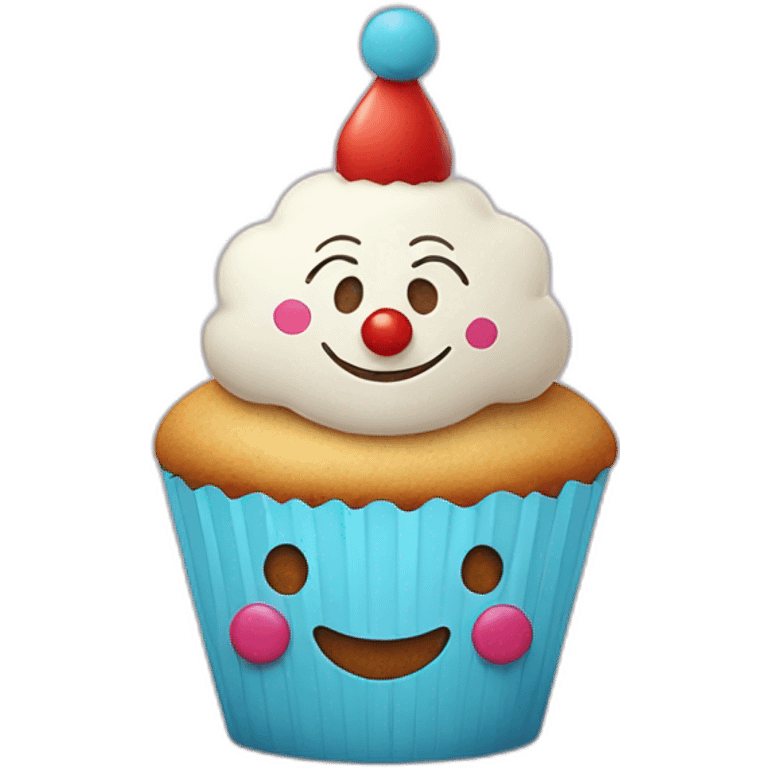 Happy cupcake with a clown sitting on it  emoji