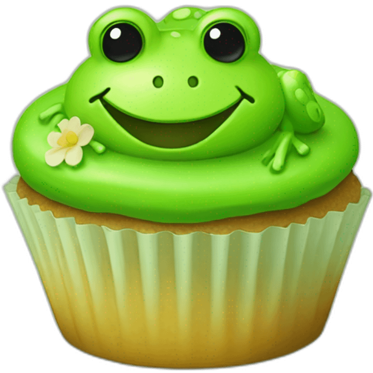 Happy bright green cupcake with a frog on top emoji