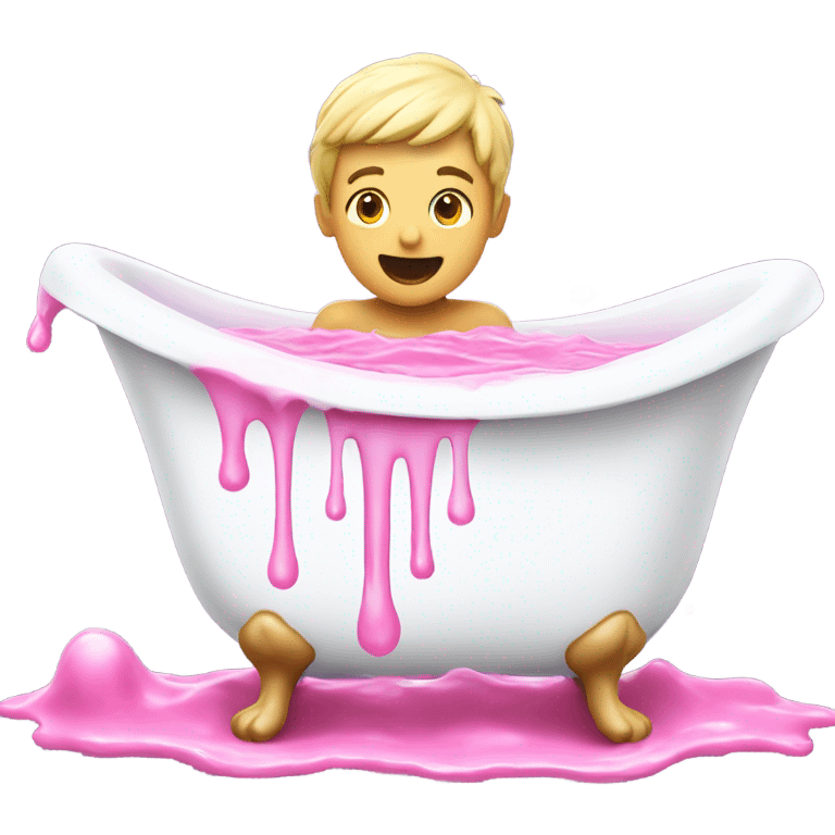 White bath with pink liquid with boy playing in it  emoji