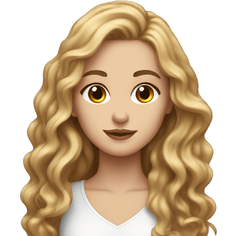 White female with long brown wavy hair long eyelashes beautiful face  emoji