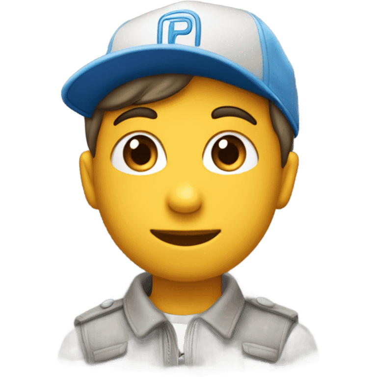 Un adolescent avec une coupe casquette chatun, lettre P sur la casquette emoji