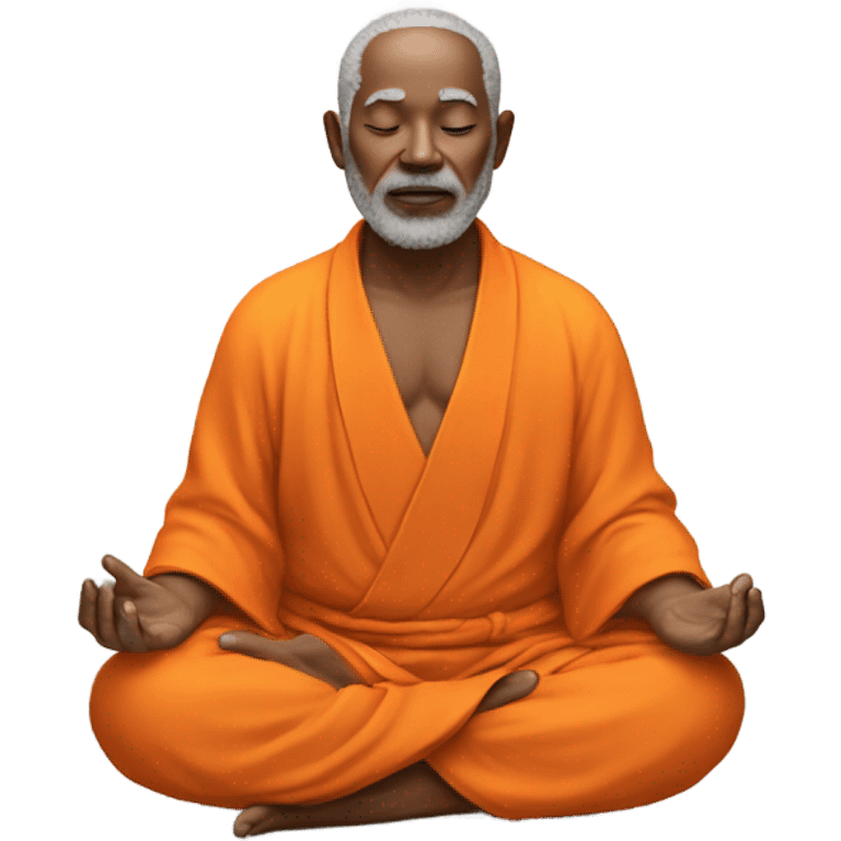 an old yogi with a peaceful and meditative expression. The character should be wearing an orange robe, symbolizing traditional yogic attire. The yogi can be sitting in a lotus position emoji