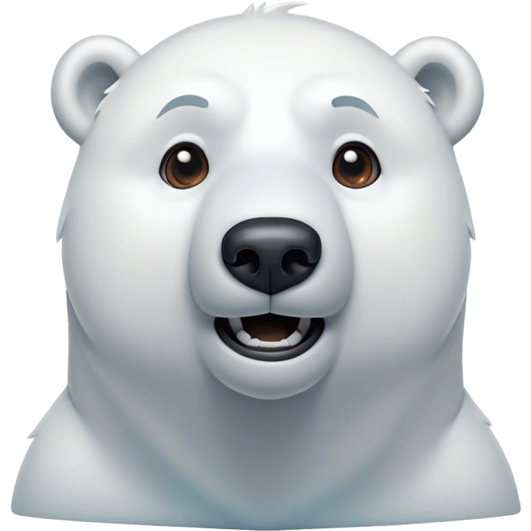 Cinematic Comical Polar Bear Portrait Emoji, Head tilted dramatically with an exaggeratedly shocked expression, featuring a robust, snowy build with wide, comically expressive eyes full of humorous disbelief, Simplified yet hilariously expressive features, highly detailed, glowing with a slightly sassy polar glow, high shine, dramatic yet playful, stylized with an air of quirky arctic attitude, soft glowing outline, capturing the essence of a meme-worthy polar bear that appears ready to side-eye its way into viral fame! emoji