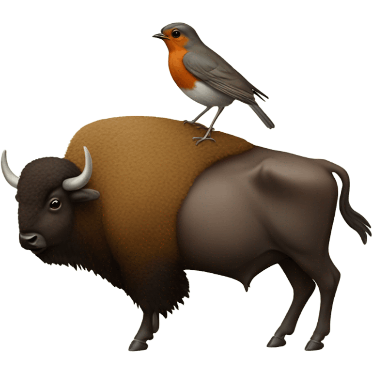 Robin bird standing on a bison’s back emoji