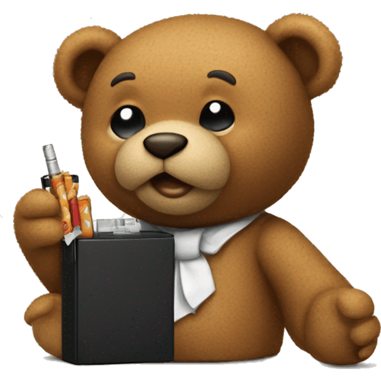 Teddy bear holding cigarette box emoji