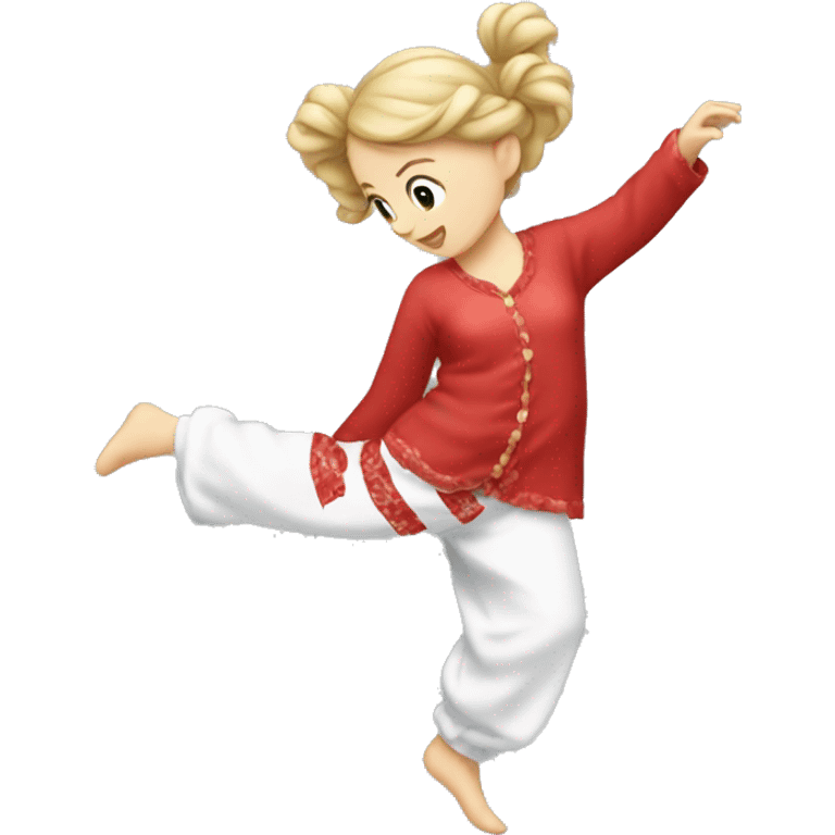 White Girl dancing in red pajamas  emoji