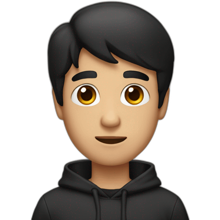 A man wearing a black hoodie, short black hair, and brown eyes, holding an iPhone in his hand emoji