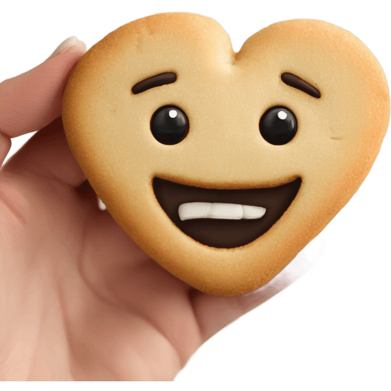 heart cookie with bite in it and cute face  emoji