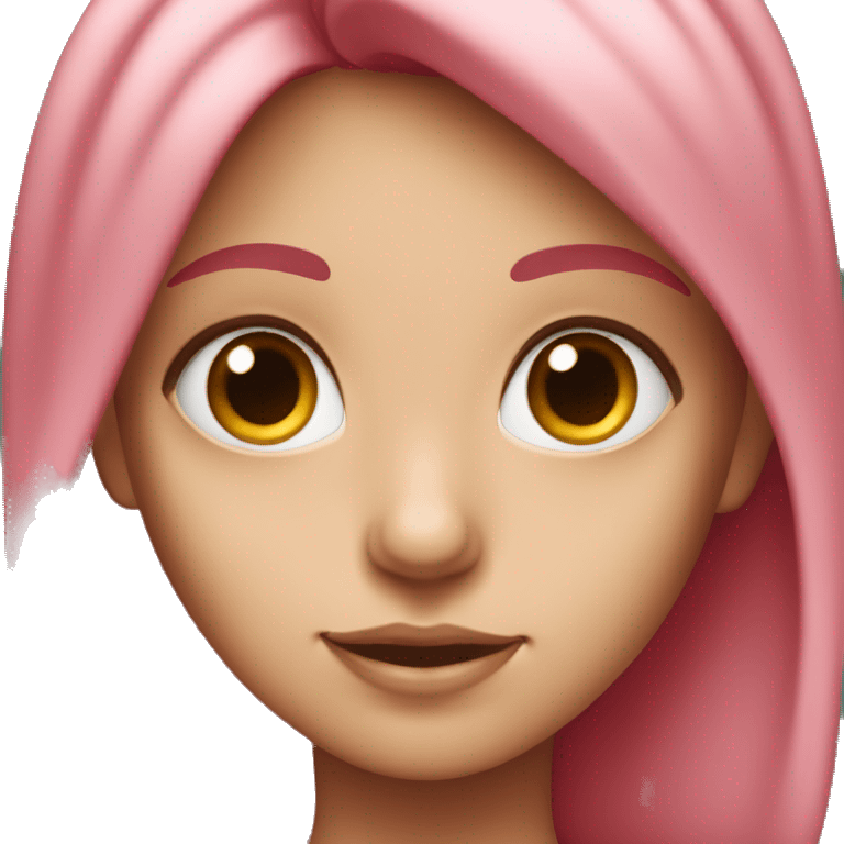 pink-haired girl with red small cute hons and pink eart eyes emoji