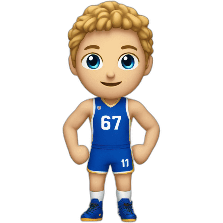 Joueur de handball avec un maillot bleu numéro 67 emoji