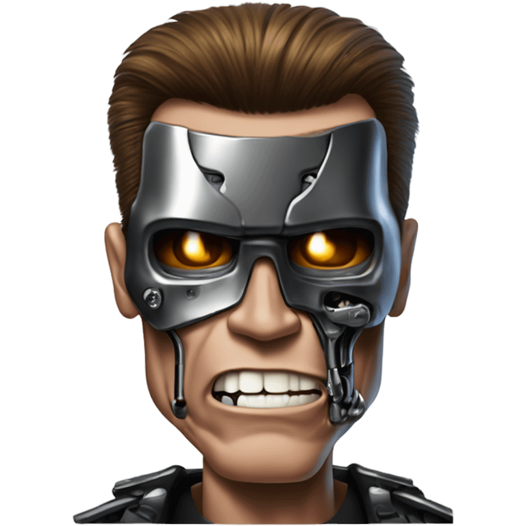 scarry Schwarzenegger-like terminator, make tears visible, make him look friendly emoji