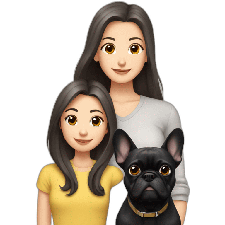 Family of four-dad-no-mustache-mum-with-grey-hair-and-two-brunettes-daughters-with-long-hair-and-just-one-black-French-bulldog emoji