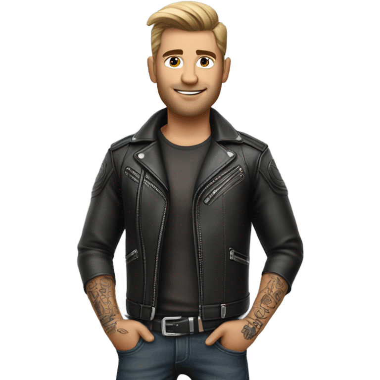 3d photo Realistic handsome tattooed man's biker leathers  emoji