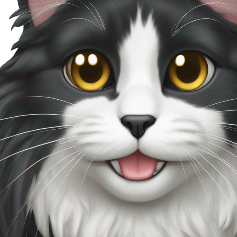 black cat domestic long-haired with white on the mouth emoji