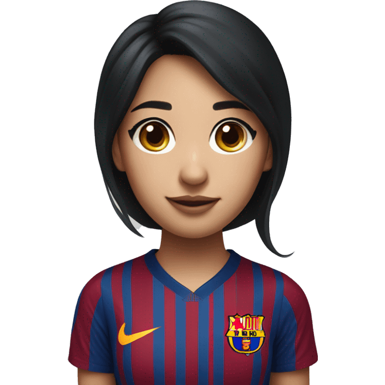 Pretty Asian Black hair girl wearing fc Barcelona jersey emoji