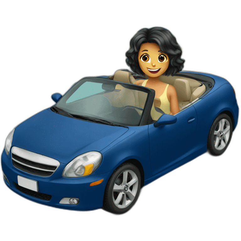 girl in cabrio, car, happy emoji