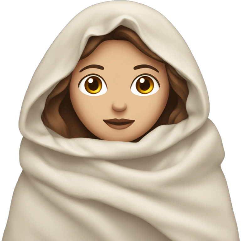 Woman with white skin and brown hair covered with a blanket emoji