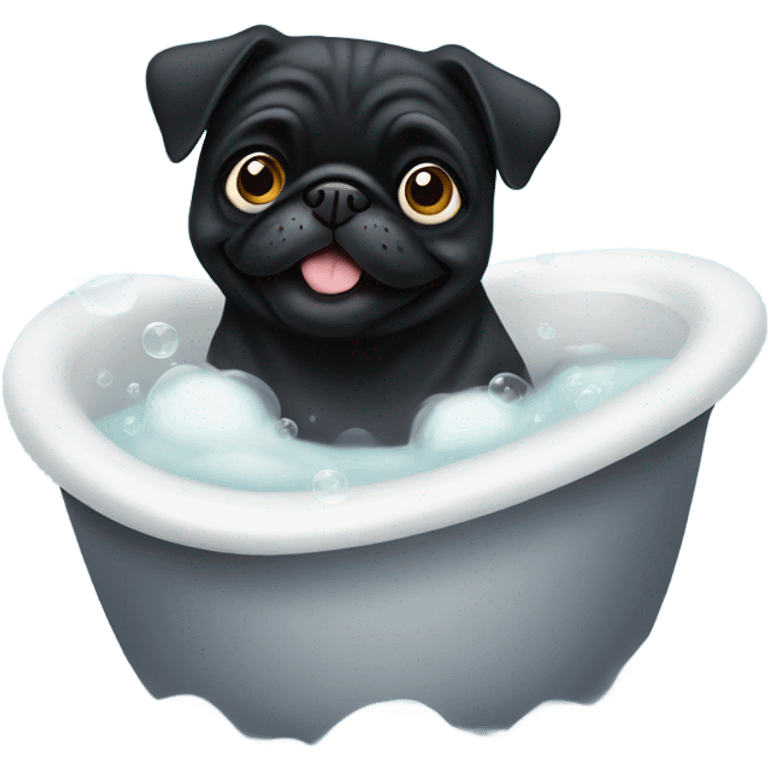 Black pug taking a bath emoji