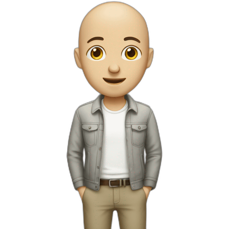 thin bald guy in casual clothes broadcasting emoji