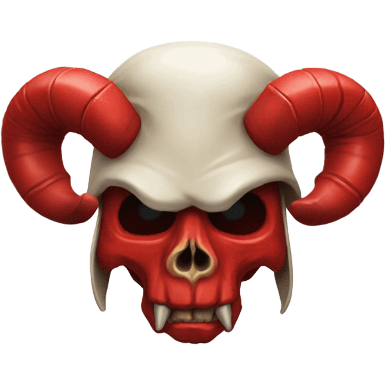 Red Devil wearing a bone skull helmet with ram horns  emoji