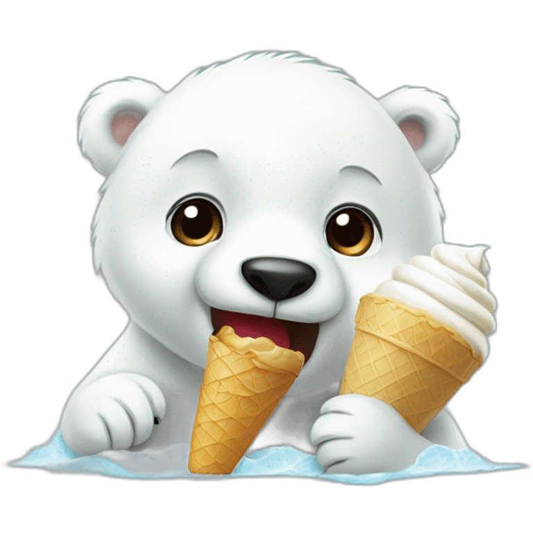 Baby polar bear eating ice cream white background emoji