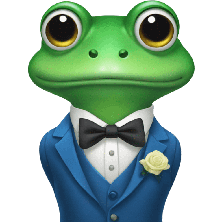 blue colored frog wearing formal attire emoji