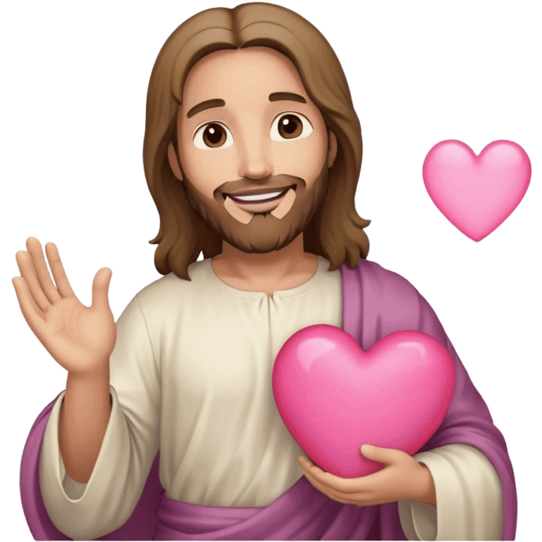 Jesus holding a pink heart and smiling  emoji