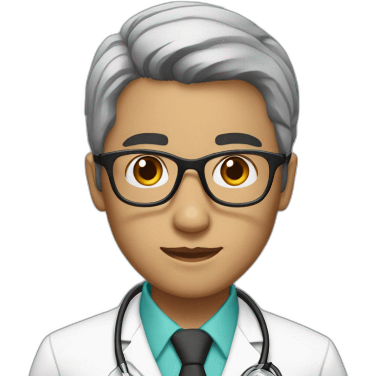 white doctor with short black hair and clear glasses emoji