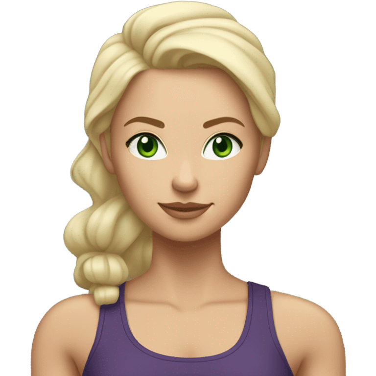 Strong white blonde woman green eyes wearing workout clothes  emoji