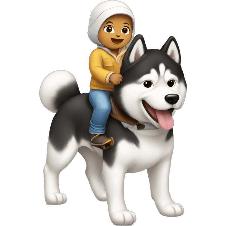 Baby riding a malamute emoji