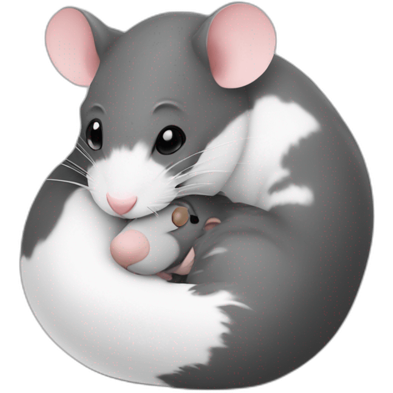 A gray and a black and white rat snuggling emoji