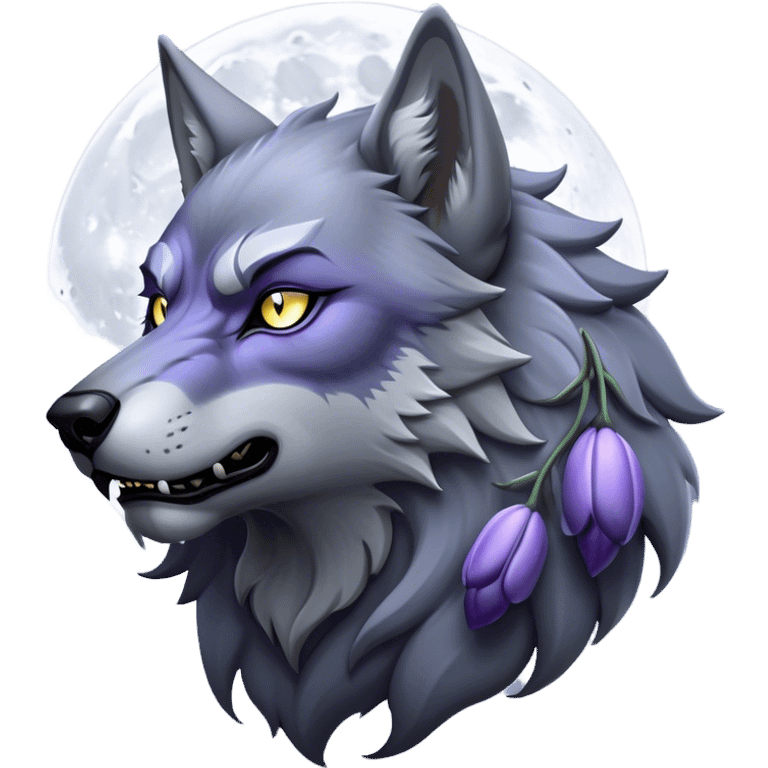 Cinematic Noble Werewolf Portrait Emoji, Formidable and majestic, with a powerful lupine silhouette in moonlit grays and silvers, featuring piercing, wise eyes and a dignified snarl that hints at untamed strength, simplified yet intricately detailed, glowing with a soft, lunar outline that encapsulates the noble duality of feral instinct and loyal guardianship! emoji