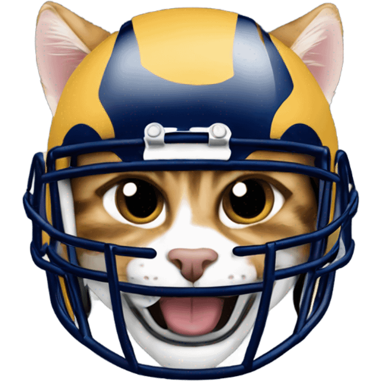 Tabby cat wearing Los Angeles rams football helmet emoji