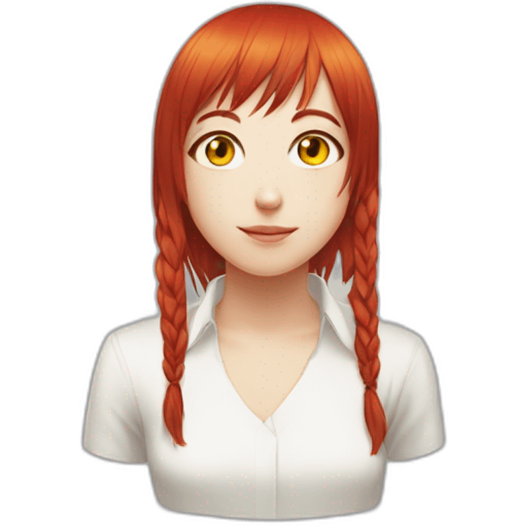 (gril) makima from the manga chainsawman with red hair fringe, yellow eyes with a circle inside and a white shirt emoji