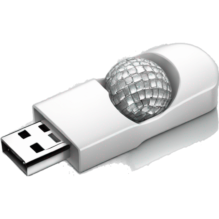 white pendrive with silver disco ball emoji