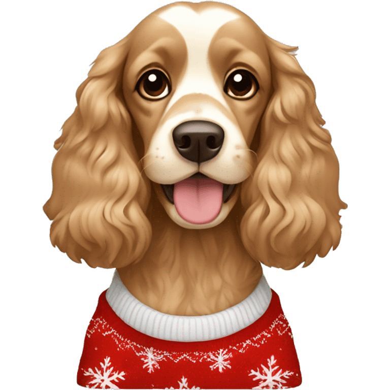 Light brown Cocker spaniel wearing Christmas jumper  emoji