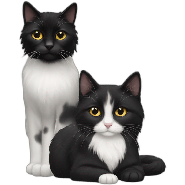 A fully black short haired cat and a black/white long haired cat emoji