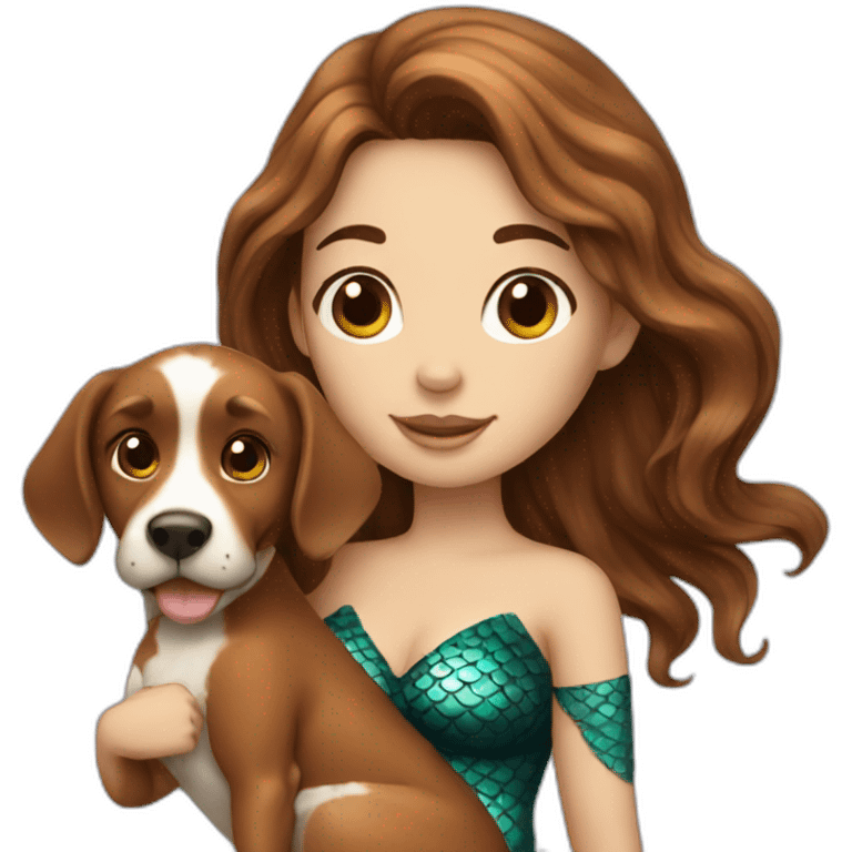 Brown haired mermaid with dog emoji