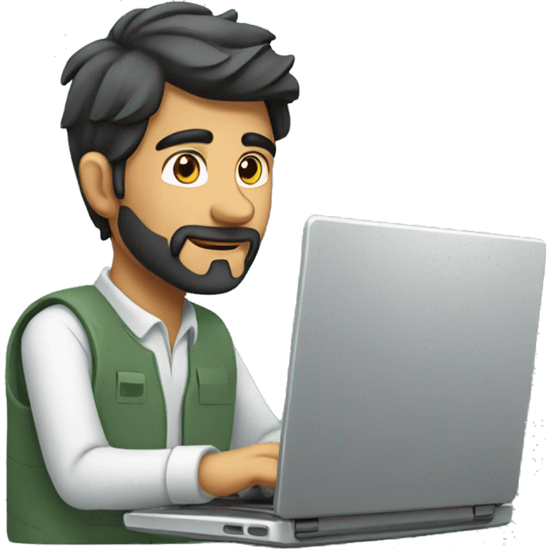 pakistani man working on laptop. straight angle emoji