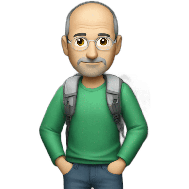 steve jobs with a backpack, in front of the Moon emoji