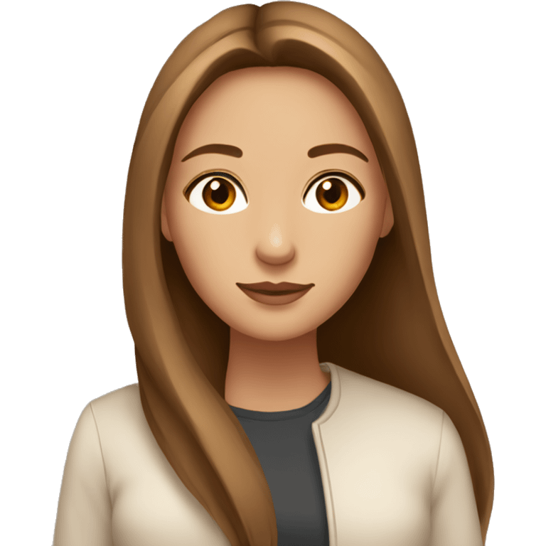 Beautiful woman, straight long light brown hair, brown eyes, cozy emoji