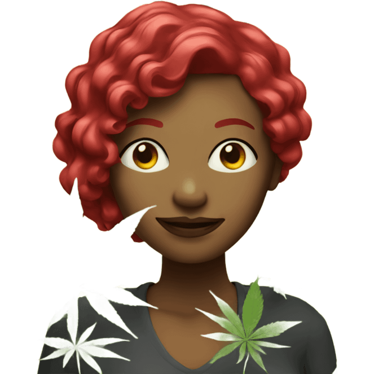 Woman with ruby red hair, beside marijuana plant  emoji